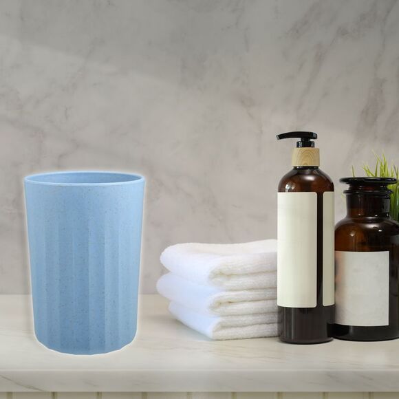Bathroom Smooth Lines Wheat Straw Toothpaste Tumbler Blue 4.09''x2.80'' - Picture 6 of 6